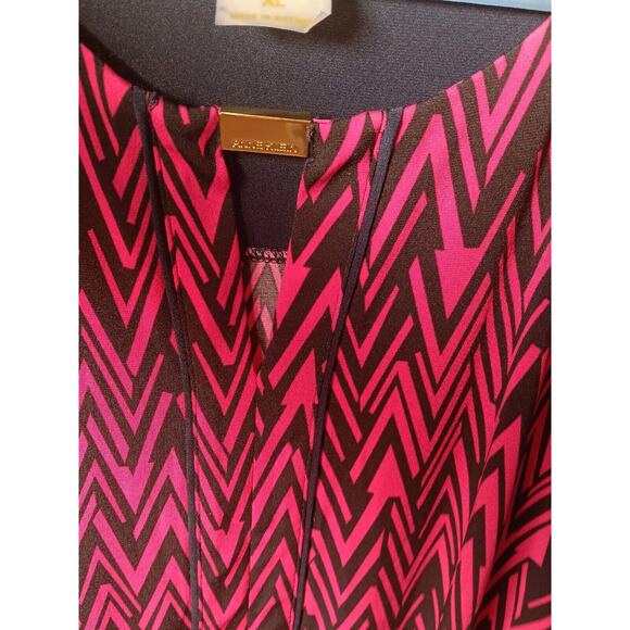 Anne Klein Top Chevron Geometric Pull Over Blouse Pink Navy XL - Picture 6 of 11